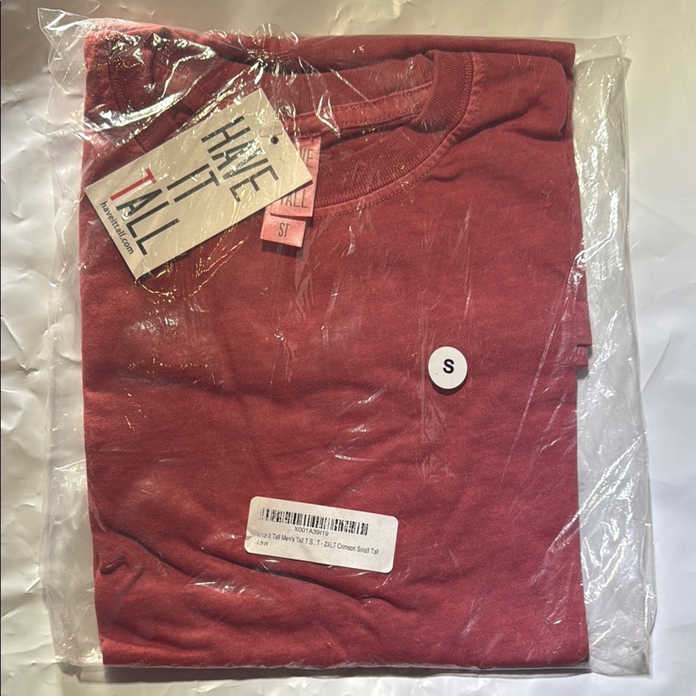 NWT Have It Tall Men's Classic Red Tee Shirt Basic Solid Casual Simple Sz S Tall